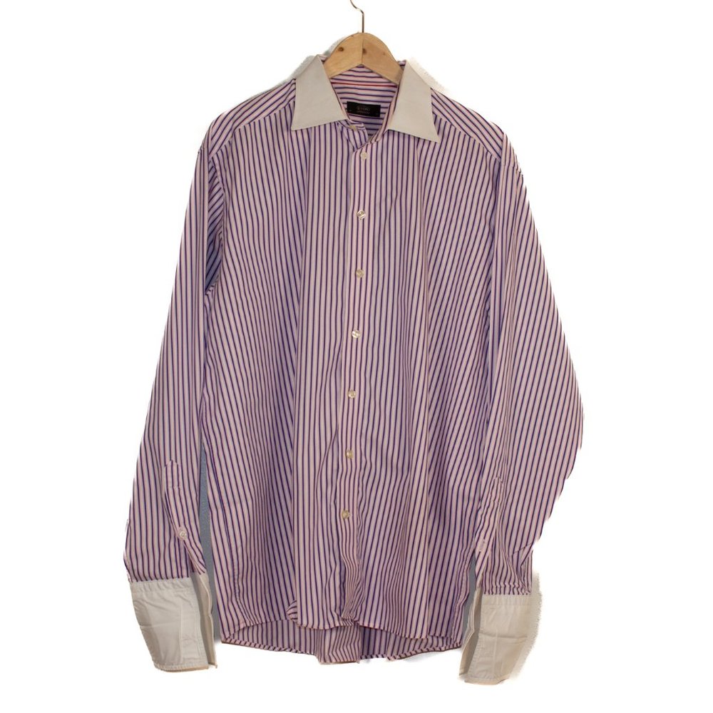 Eton Purple Stripe Contrast Collar French Cuff Dress Shirt ~ Size 17/43